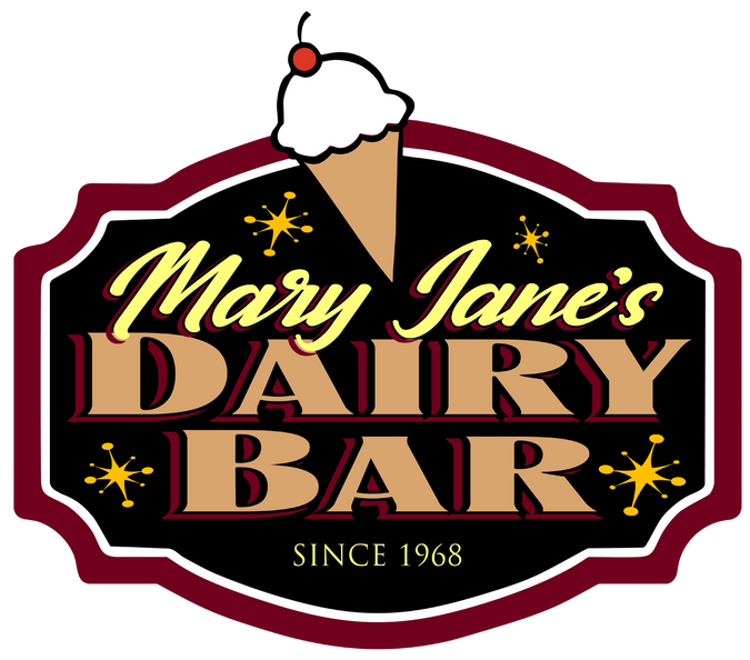 the logo for mary jane's dairy bar